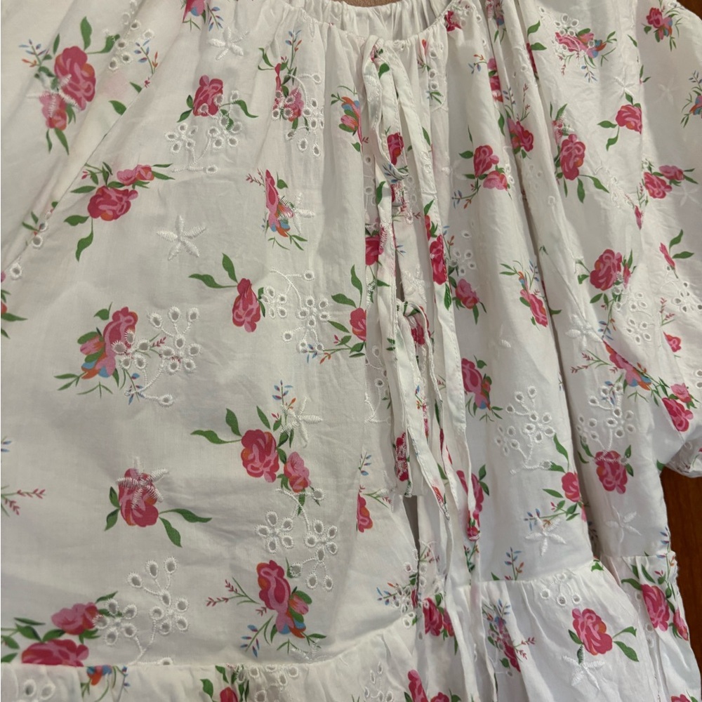 English Factory White and Pink Floral tie back Dress - Picture 4 of 7